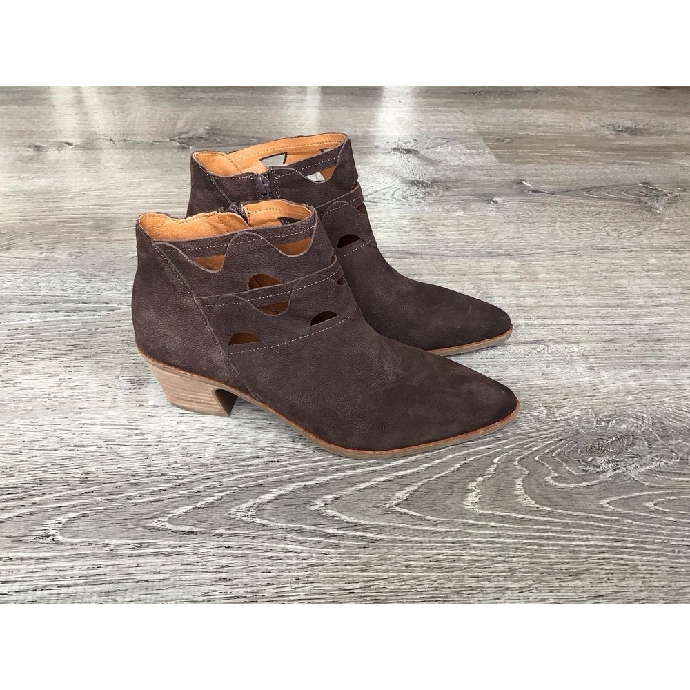 Lucky Brand Gezana Cutout Bootie Womens 7.5 Suede Ankle Boots Brown Boot